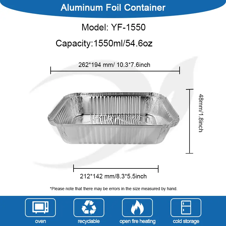 Rektangulær take-out grill sølv aluminiumsfoliebeholdere