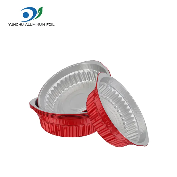 Engang med varme gryder og pander røde aluminiumsfoliebeholdere