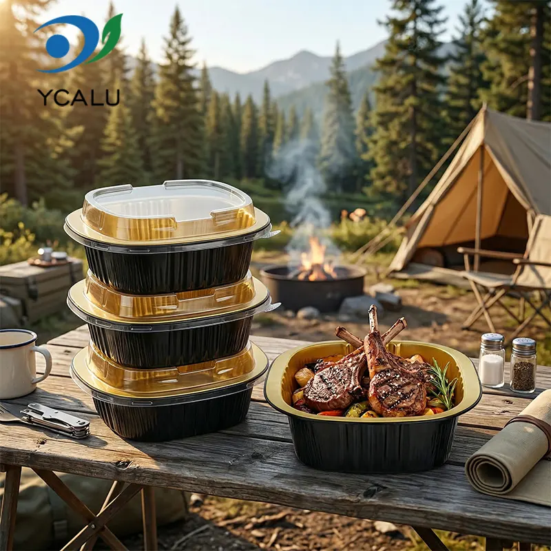 Engangs binaural firkantet æske sort guld aluminiumsfoliebeholdere