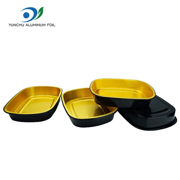 Engangs sort guld bageplade rektangulær aluminiumsfolie containere