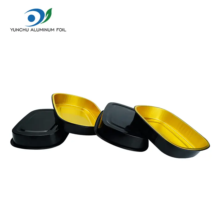 Engangs sort guld bageplade rektangulær aluminiumsfolie containere