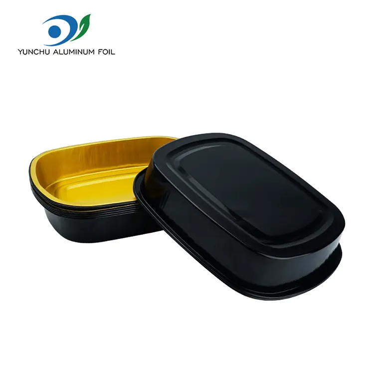 Engangs sort guld bageplade rektangulær aluminiumsfolie containere