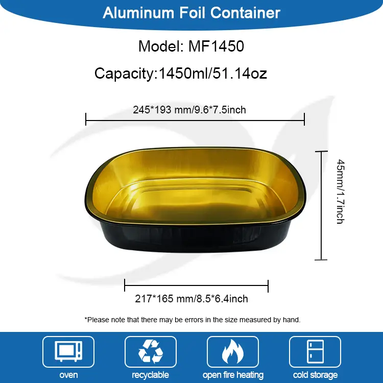 Engangs sort guld bageplade rektangulær aluminiumsfolie containere