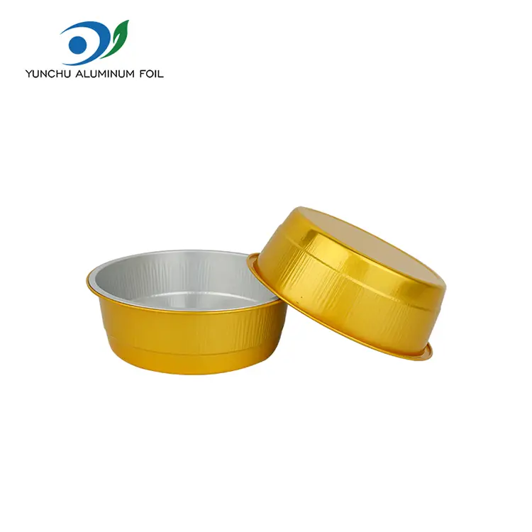 Engang med gyldne runde aluminiumsfoliebeholdere