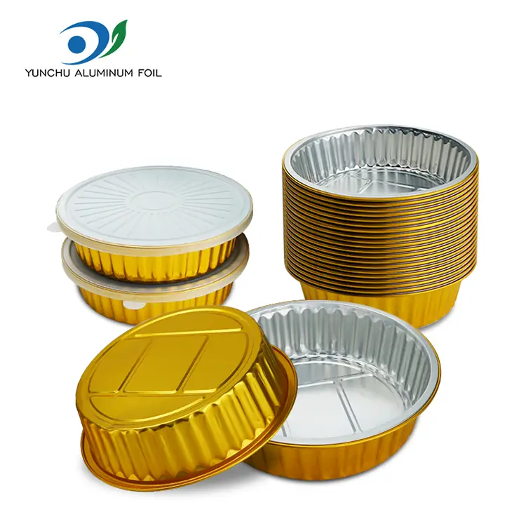 Engangs gratin gylden runde aluminiumsfolie containere