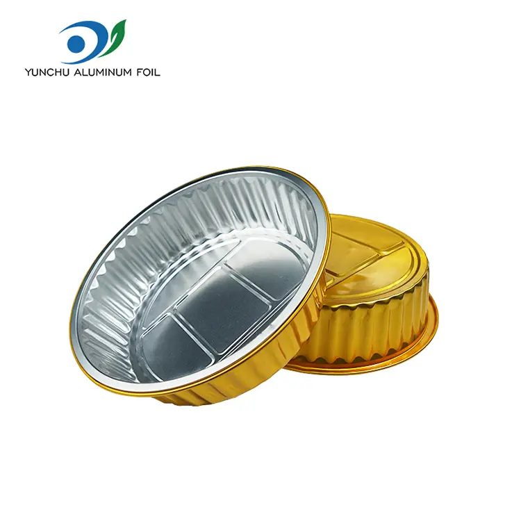 Engangs gratin gylden runde aluminiumsfolie containere