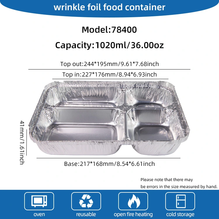 Engangsfultering af multi-rum fastfood sølv aluminiumsfoliebeholdere