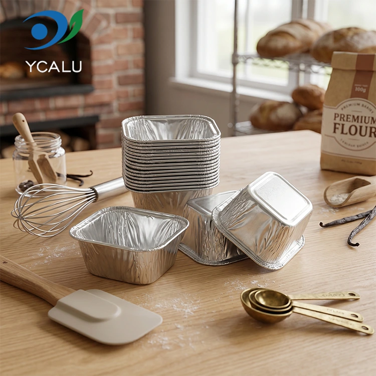 Rektangulær engangsbagekagebakke Sølv aluminiumsfolie madbeholdere