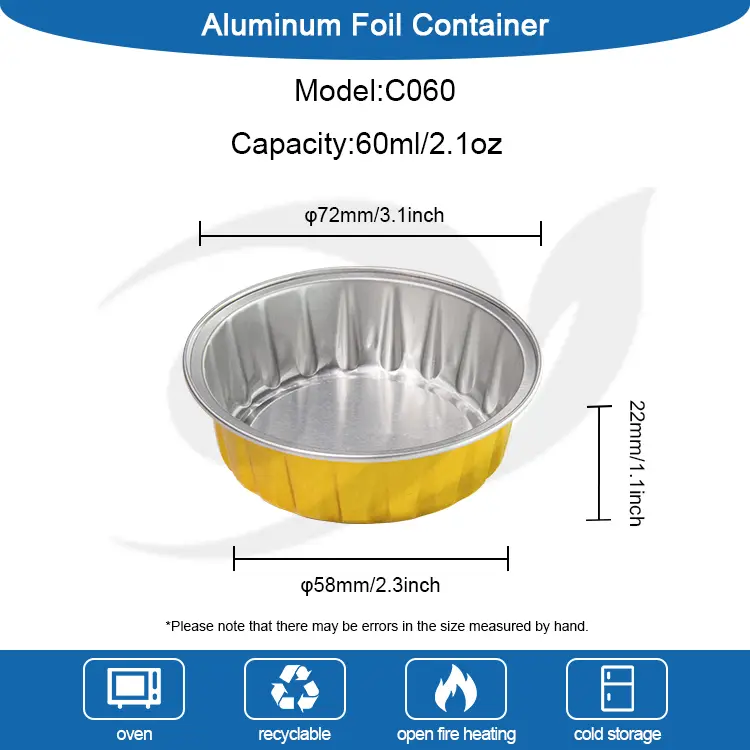 Engang rundt runde stegt glatvæg aluminiumsfoliebeholdere