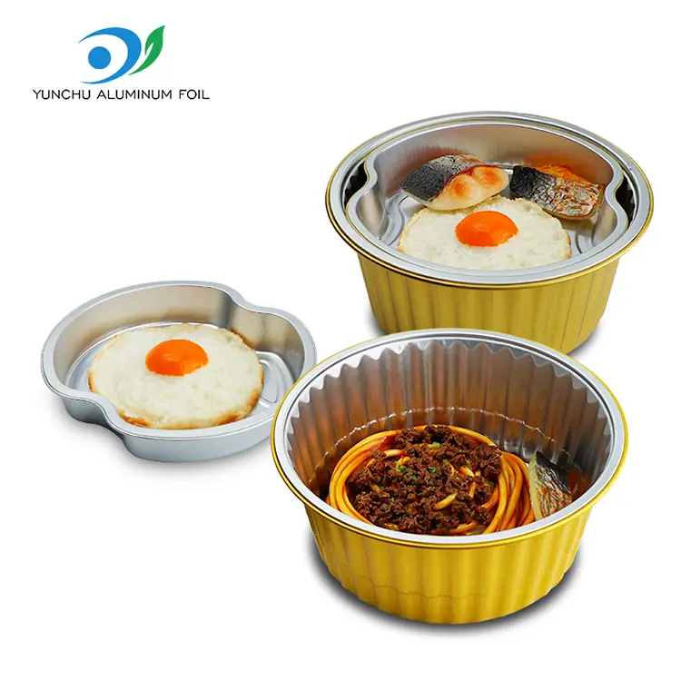 Engangsniveauet takeaways rundt aluminiumsfoliebeholdere Engangsniveauet takeaways rundt aluminiumsfoliebeholdere