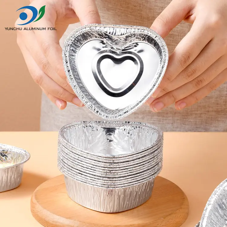 Hjerteformet kage Air Fryer sølv aluminiumsfoliebeholdere
