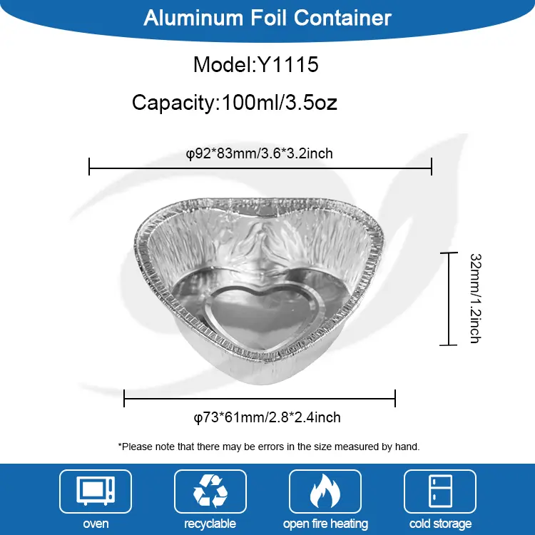 Hjerteformet kage Air Fryer sølv aluminiumsfoliebeholdere
