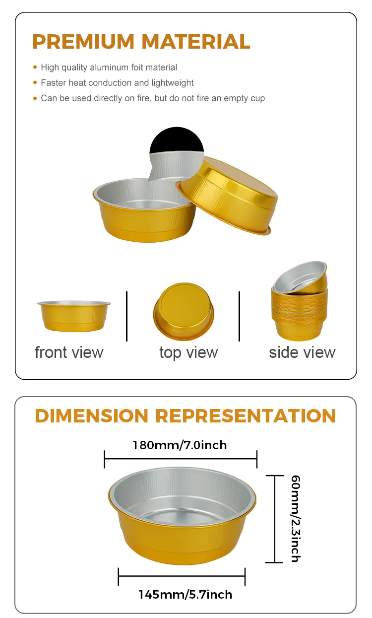 Disposable Golden Round Aluminum Foil Containers