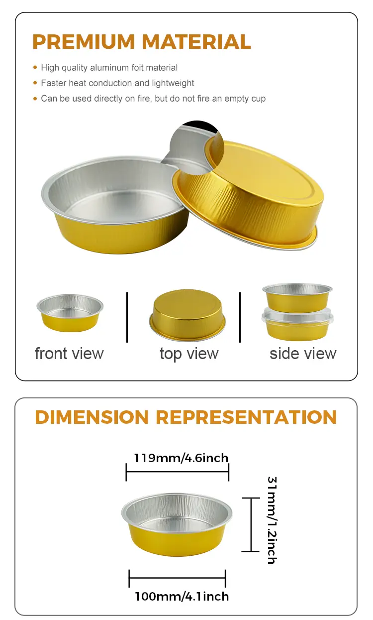 Disposable baking packaging round Smoothwall Aluminum Foil Containers