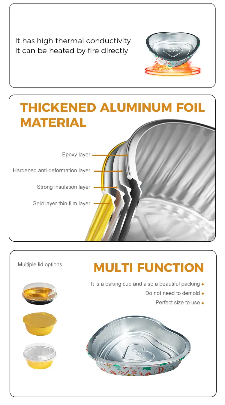 Heart-shaped pastry baking Smoothwall Aluminum Foil Containers