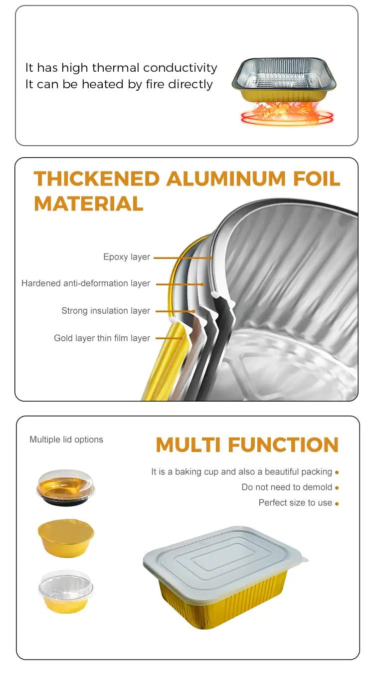 Rectangular gold Aluminum Foil Containers