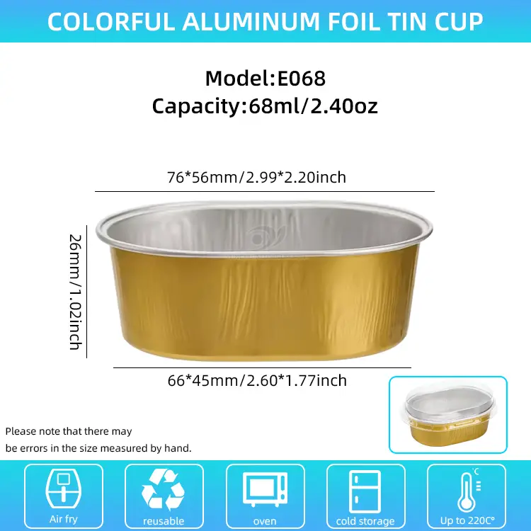 Ovale lysvæggede aluminiumsfoliebeholdere