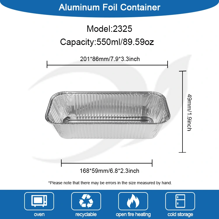 Rektangulær luftfritura takeaway sølv aluminiumsfolie containere