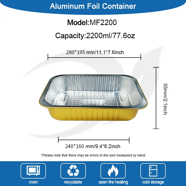 Rektangulær guld aluminiumsfoliebeholdere