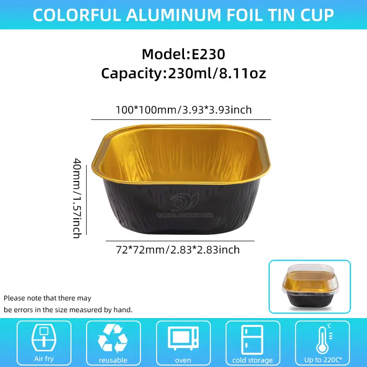 Firkantet farve bagning glatvæg aluminiumsfolie containere