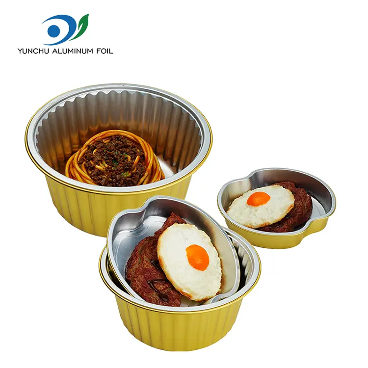 Takeaway spisestue gyldne runde aluminiumsfoliebeholdere Takeaway spisestue gyldne runde aluminiumsfoliebeholdere