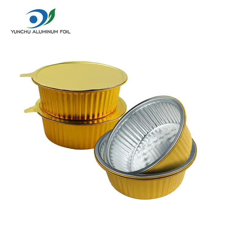 Takeaway lille varm pot gylden rund aluminiumsfolie containere